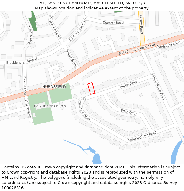 51, SANDRINGHAM ROAD, MACCLESFIELD, SK10 1QB: Location map and indicative extent of plot