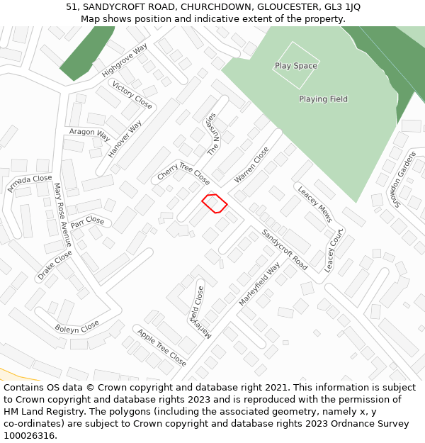 51, SANDYCROFT ROAD, CHURCHDOWN, GLOUCESTER, GL3 1JQ: Location map and indicative extent of plot