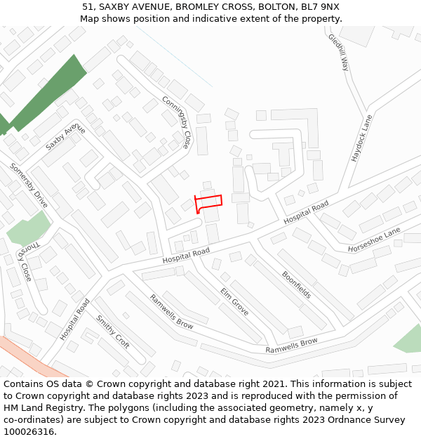 51, SAXBY AVENUE, BROMLEY CROSS, BOLTON, BL7 9NX: Location map and indicative extent of plot