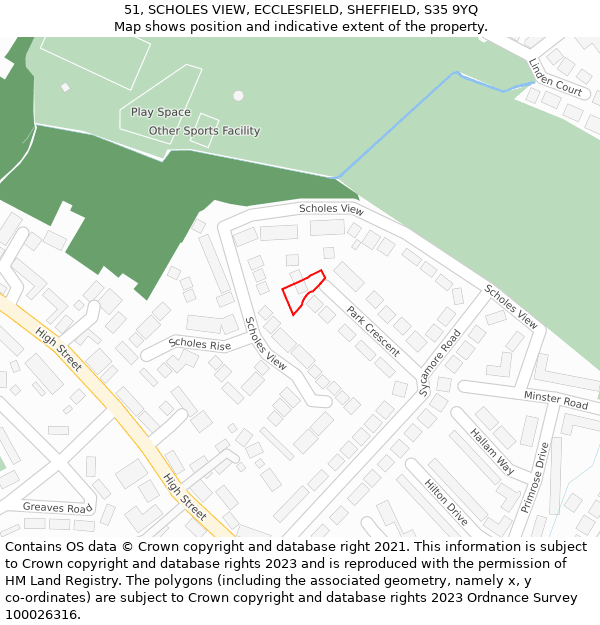 51, SCHOLES VIEW, ECCLESFIELD, SHEFFIELD, S35 9YQ: Location map and indicative extent of plot