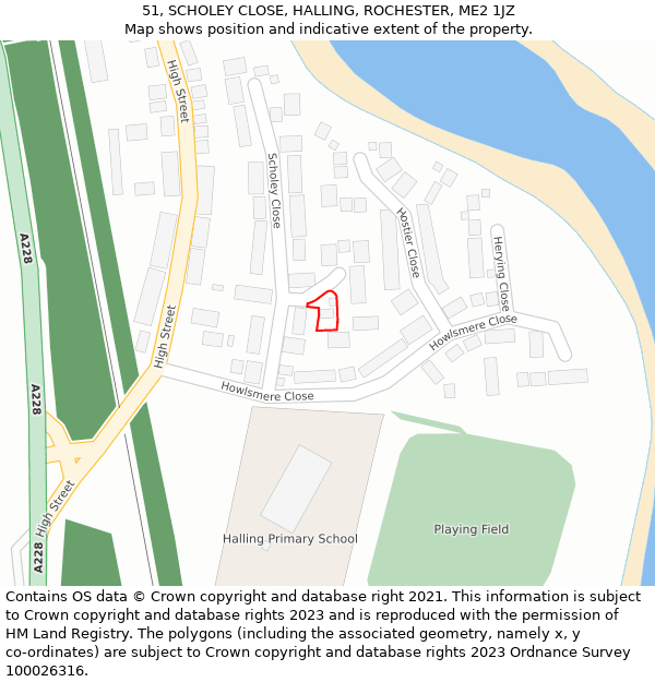 51, SCHOLEY CLOSE, HALLING, ROCHESTER, ME2 1JZ: Location map and indicative extent of plot