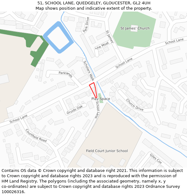 51, SCHOOL LANE, QUEDGELEY, GLOUCESTER, GL2 4UH: Location map and indicative extent of plot