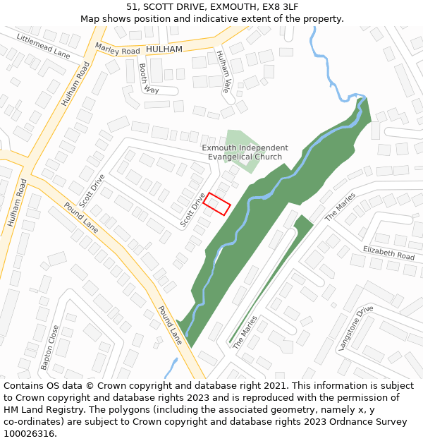 51, SCOTT DRIVE, EXMOUTH, EX8 3LF: Location map and indicative extent of plot