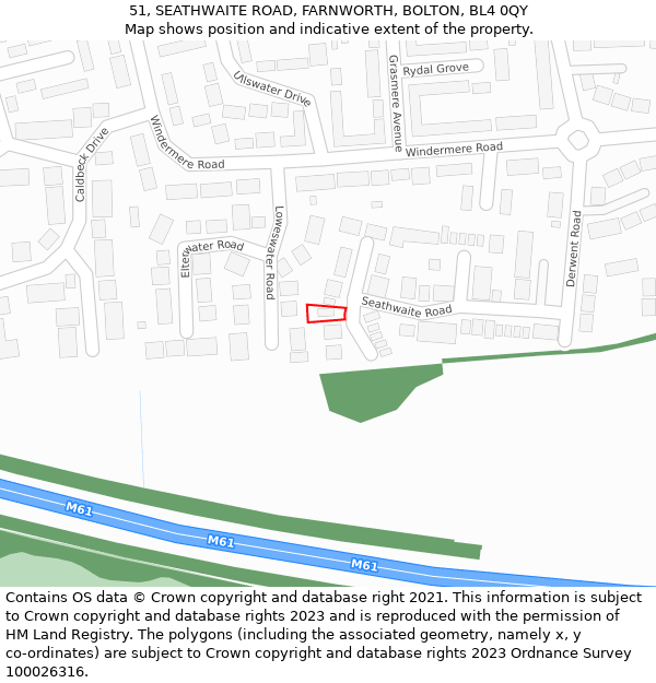 51, SEATHWAITE ROAD, FARNWORTH, BOLTON, BL4 0QY: Location map and indicative extent of plot