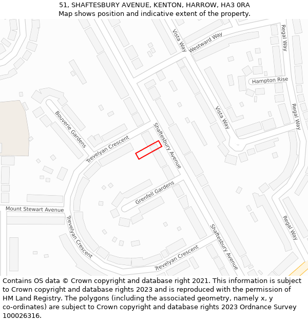 51, SHAFTESBURY AVENUE, KENTON, HARROW, HA3 0RA: Location map and indicative extent of plot