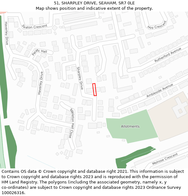 51, SHARPLEY DRIVE, SEAHAM, SR7 0LE: Location map and indicative extent of plot