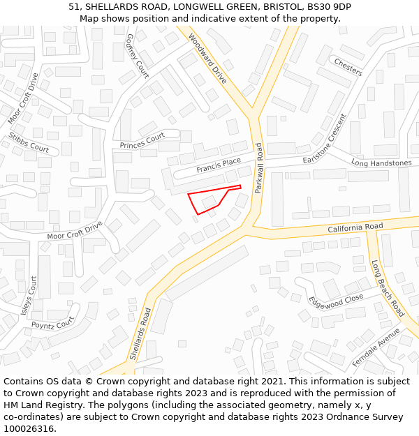 51, SHELLARDS ROAD, LONGWELL GREEN, BRISTOL, BS30 9DP: Location map and indicative extent of plot