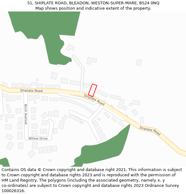 51, SHIPLATE ROAD, BLEADON, WESTON-SUPER-MARE, BS24 0NQ: Location map and indicative extent of plot