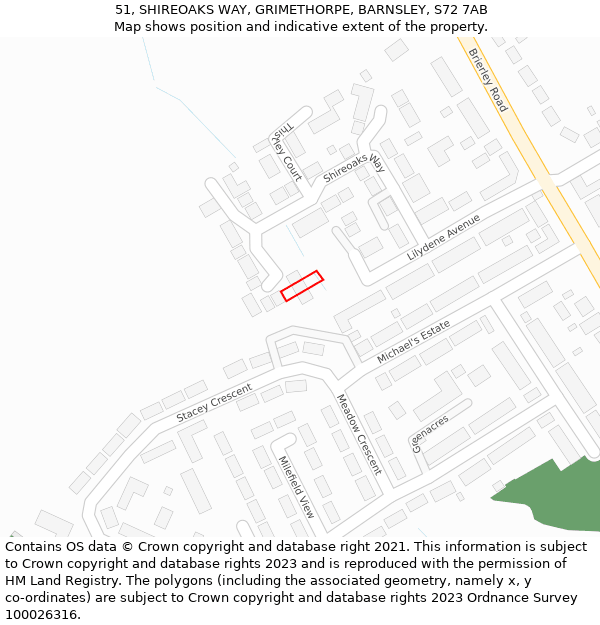 51, SHIREOAKS WAY, GRIMETHORPE, BARNSLEY, S72 7AB: Location map and indicative extent of plot