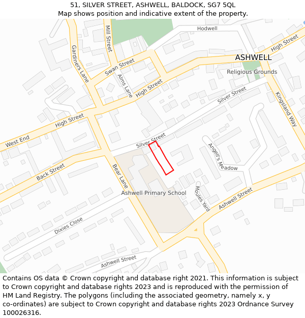 51, SILVER STREET, ASHWELL, BALDOCK, SG7 5QL: Location map and indicative extent of plot