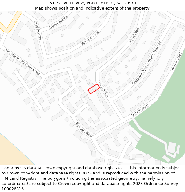 51, SITWELL WAY, PORT TALBOT, SA12 6BH: Location map and indicative extent of plot