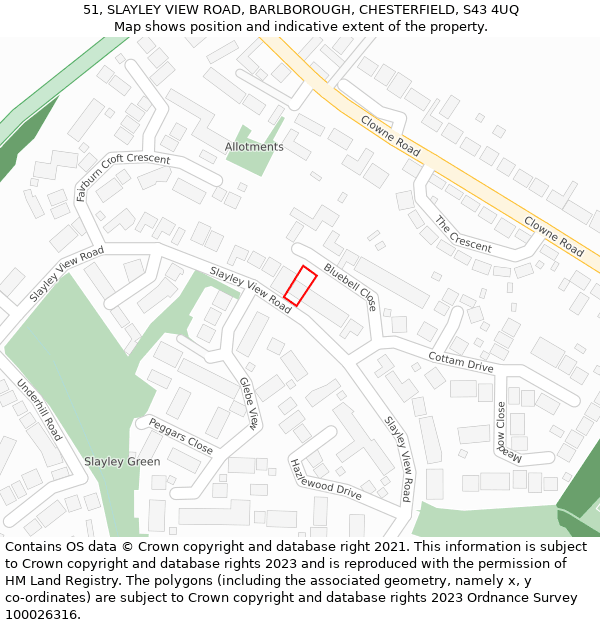 51, SLAYLEY VIEW ROAD, BARLBOROUGH, CHESTERFIELD, S43 4UQ: Location map and indicative extent of plot