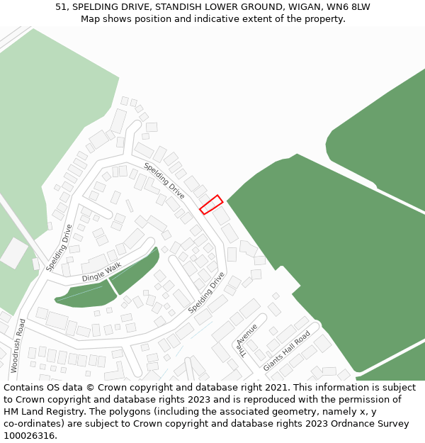 51, SPELDING DRIVE, STANDISH LOWER GROUND, WIGAN, WN6 8LW: Location map and indicative extent of plot