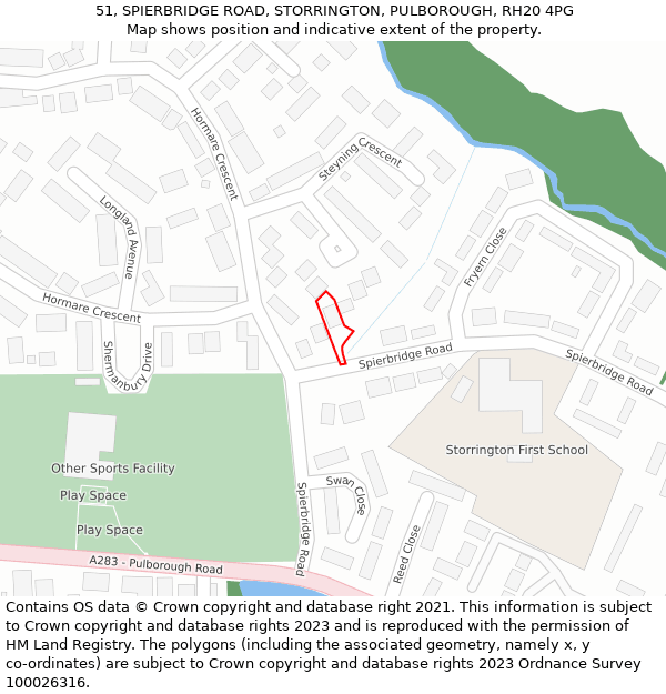 51, SPIERBRIDGE ROAD, STORRINGTON, PULBOROUGH, RH20 4PG: Location map and indicative extent of plot