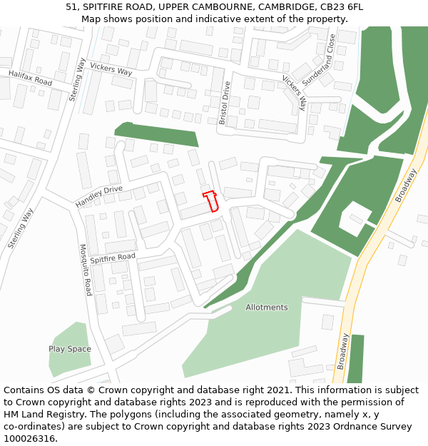 51, SPITFIRE ROAD, UPPER CAMBOURNE, CAMBRIDGE, CB23 6FL: Location map and indicative extent of plot