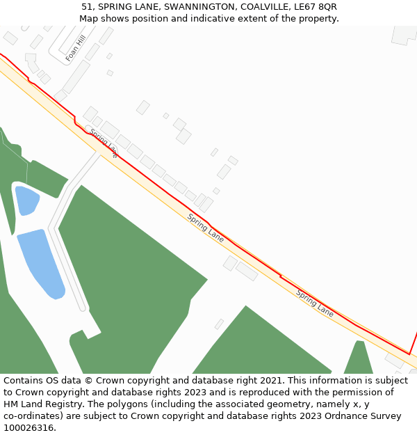 51, SPRING LANE, SWANNINGTON, COALVILLE, LE67 8QR: Location map and indicative extent of plot