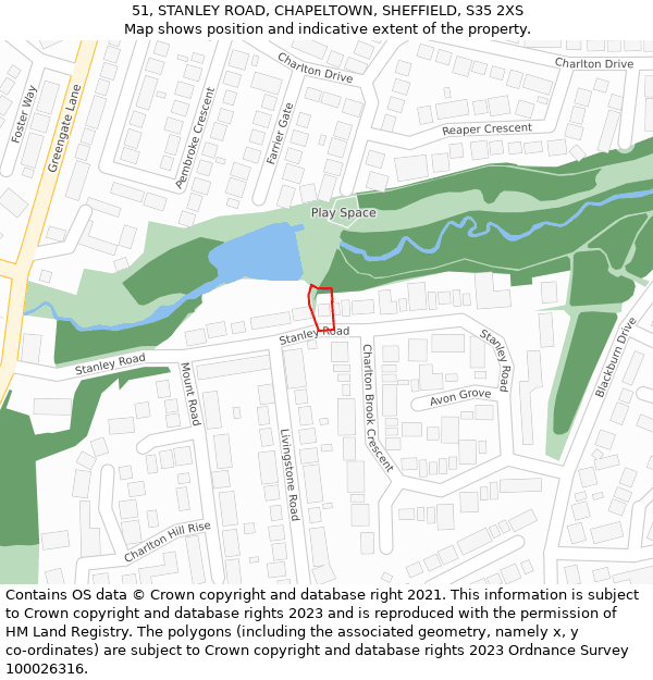 51, STANLEY ROAD, CHAPELTOWN, SHEFFIELD, S35 2XS: Location map and indicative extent of plot