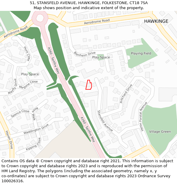 51, STANSFELD AVENUE, HAWKINGE, FOLKESTONE, CT18 7SA: Location map and indicative extent of plot