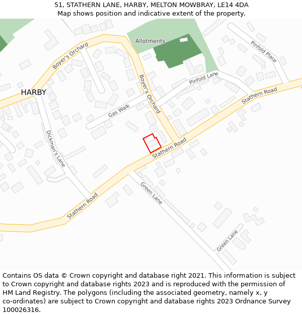 51, STATHERN LANE, HARBY, MELTON MOWBRAY, LE14 4DA: Location map and indicative extent of plot