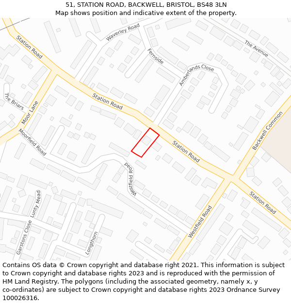 51, STATION ROAD, BACKWELL, BRISTOL, BS48 3LN: Location map and indicative extent of plot