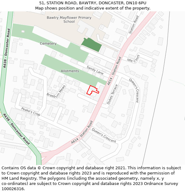 51, STATION ROAD, BAWTRY, DONCASTER, DN10 6PU: Location map and indicative extent of plot