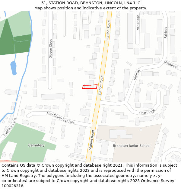 51, STATION ROAD, BRANSTON, LINCOLN, LN4 1LG: Location map and indicative extent of plot