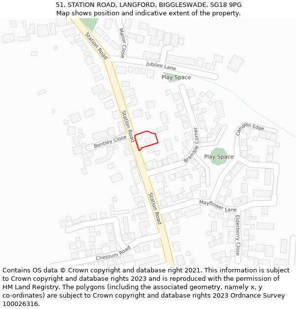 51, STATION ROAD, LANGFORD, BIGGLESWADE, SG18 9PG: Location map and indicative extent of plot