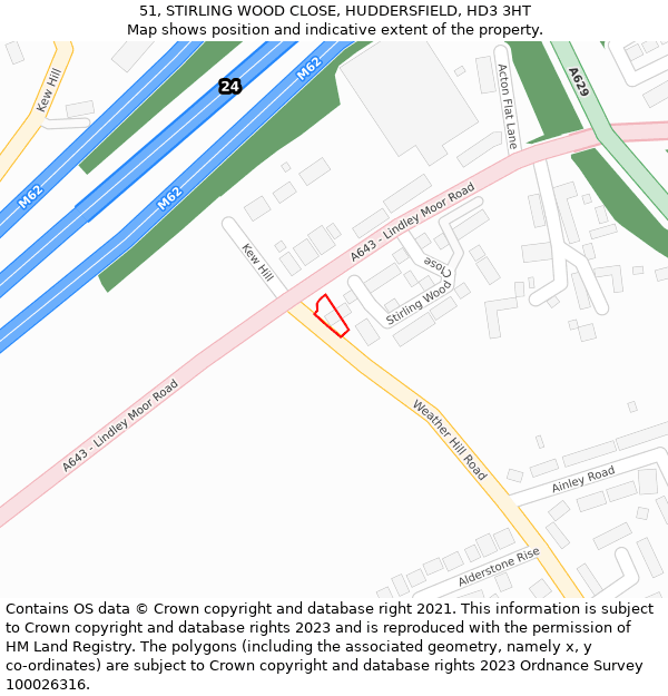 51, STIRLING WOOD CLOSE, HUDDERSFIELD, HD3 3HT: Location map and indicative extent of plot