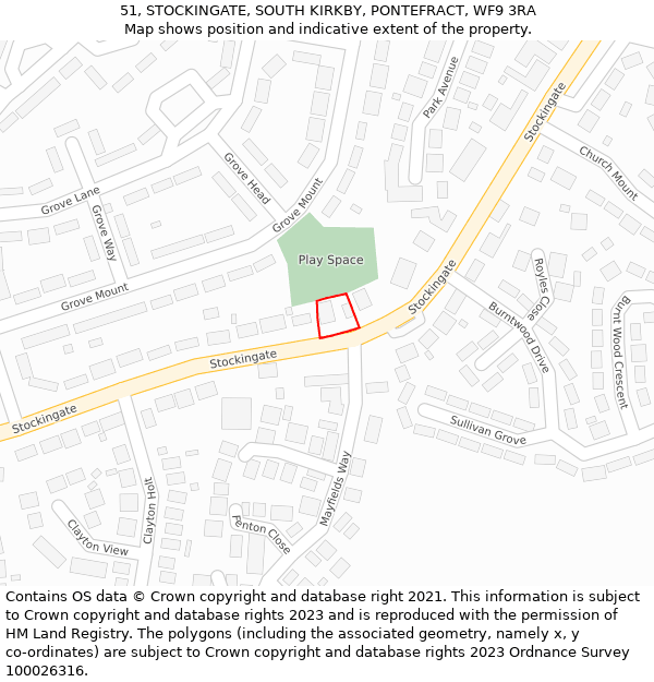 51, STOCKINGATE, SOUTH KIRKBY, PONTEFRACT, WF9 3RA: Location map and indicative extent of plot