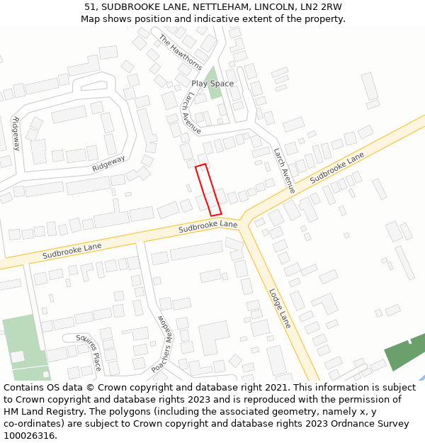 51, SUDBROOKE LANE, NETTLEHAM, LINCOLN, LN2 2RW: Location map and indicative extent of plot