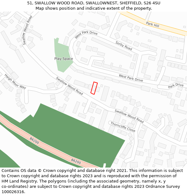 51, SWALLOW WOOD ROAD, SWALLOWNEST, SHEFFIELD, S26 4SU: Location map and indicative extent of plot