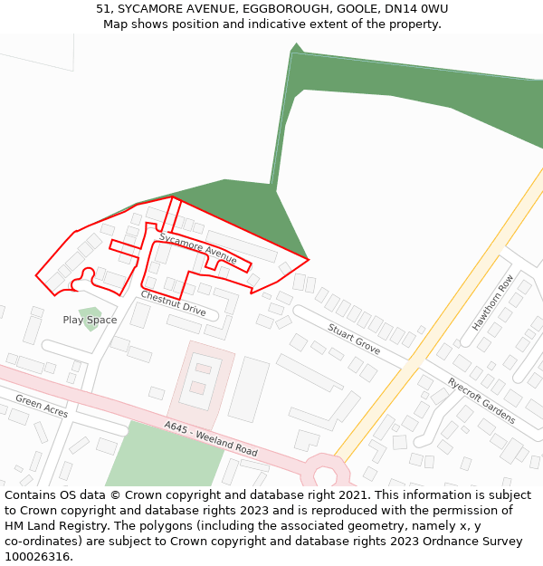 51, SYCAMORE AVENUE, EGGBOROUGH, GOOLE, DN14 0WU: Location map and indicative extent of plot