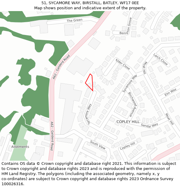 51, SYCAMORE WAY, BIRSTALL, BATLEY, WF17 0EE: Location map and indicative extent of plot