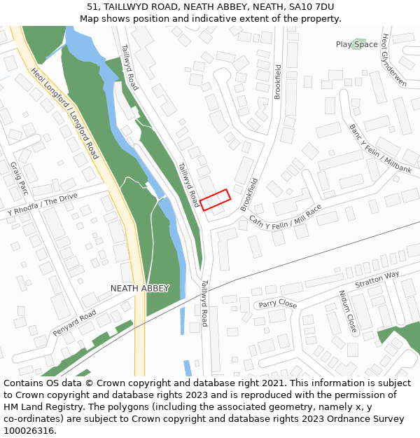 51, TAILLWYD ROAD, NEATH ABBEY, NEATH, SA10 7DU: Location map and indicative extent of plot