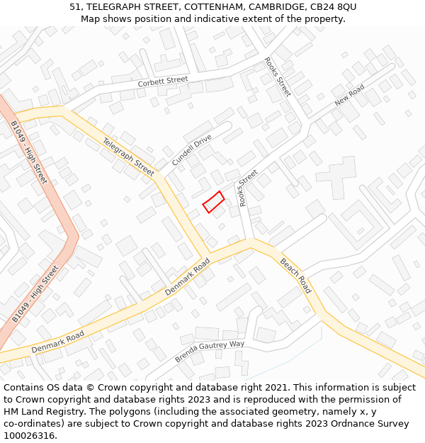 51, TELEGRAPH STREET, COTTENHAM, CAMBRIDGE, CB24 8QU: Location map and indicative extent of plot
