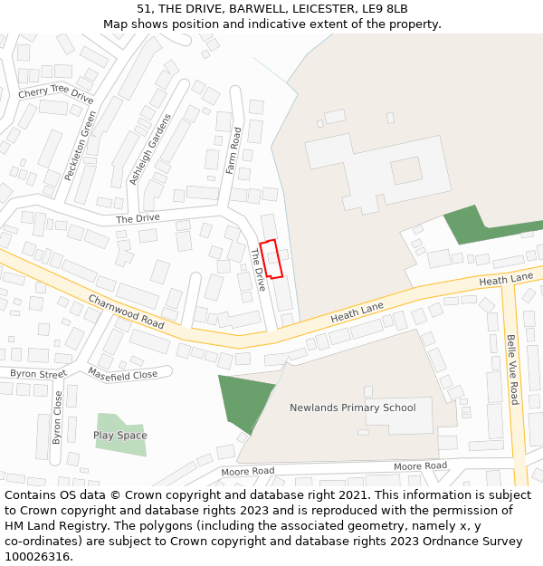 51, THE DRIVE, BARWELL, LEICESTER, LE9 8LB: Location map and indicative extent of plot