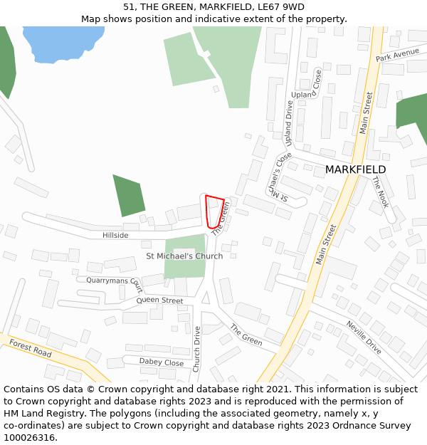 51, THE GREEN, MARKFIELD, LE67 9WD: Location map and indicative extent of plot