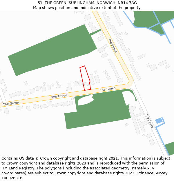 51, THE GREEN, SURLINGHAM, NORWICH, NR14 7AG: Location map and indicative extent of plot