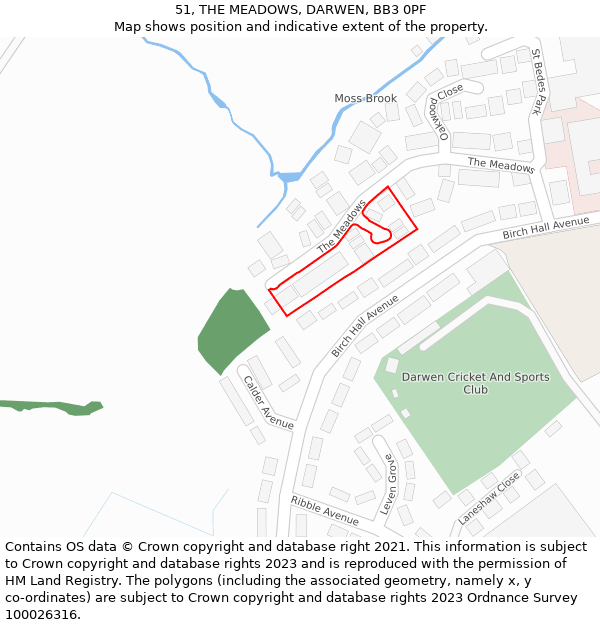 51, THE MEADOWS, DARWEN, BB3 0PF: Location map and indicative extent of plot