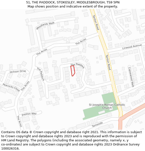 51, THE PADDOCK, STOKESLEY, MIDDLESBROUGH, TS9 5PN: Location map and indicative extent of plot