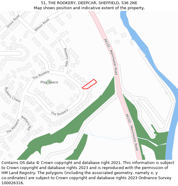 51, THE ROOKERY, DEEPCAR, SHEFFIELD, S36 2NE: Location map and indicative extent of plot