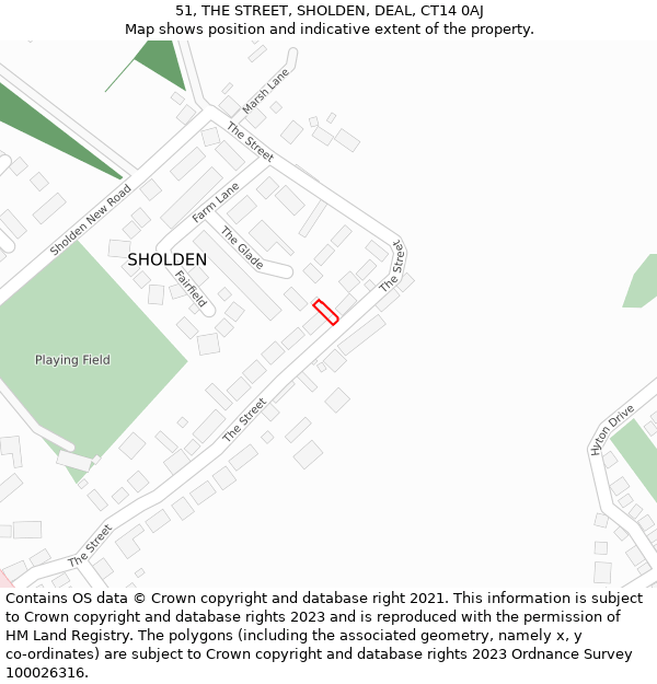 51, THE STREET, SHOLDEN, DEAL, CT14 0AJ: Location map and indicative extent of plot