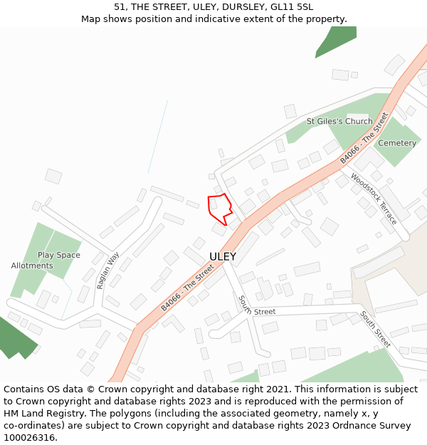 51, THE STREET, ULEY, DURSLEY, GL11 5SL: Location map and indicative extent of plot