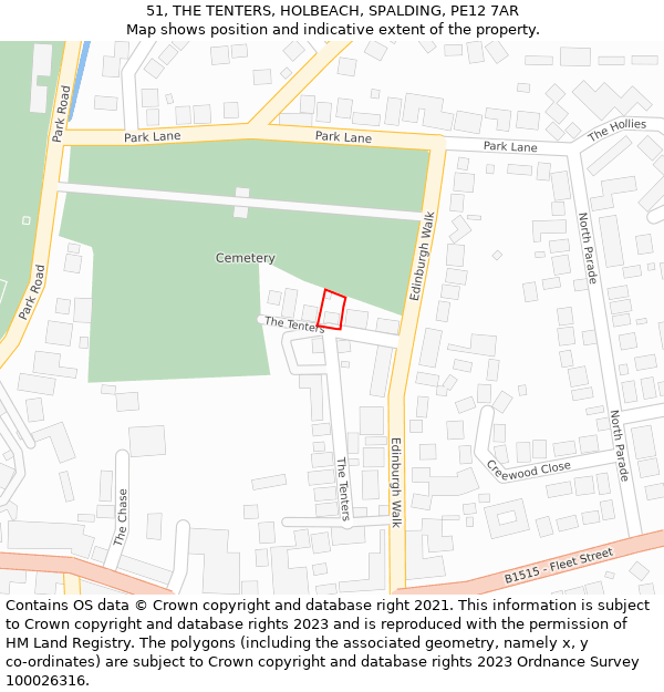 51, THE TENTERS, HOLBEACH, SPALDING, PE12 7AR: Location map and indicative extent of plot