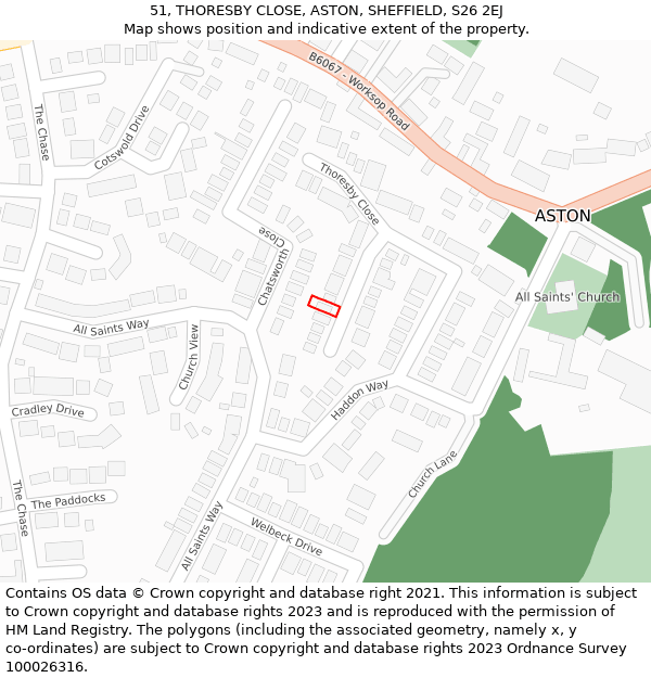 51, THORESBY CLOSE, ASTON, SHEFFIELD, S26 2EJ: Location map and indicative extent of plot