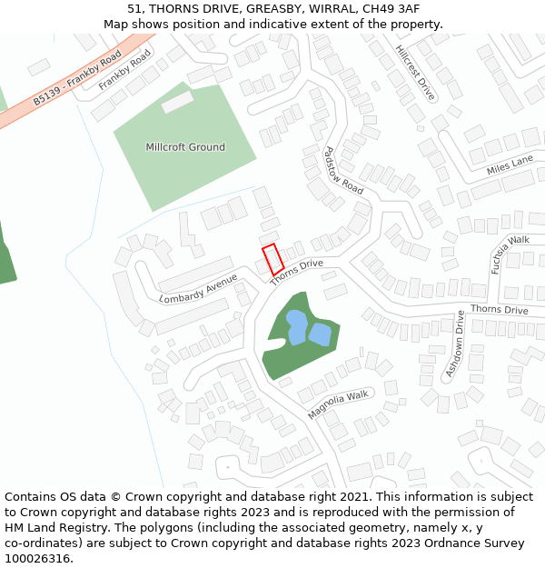 51, THORNS DRIVE, GREASBY, WIRRAL, CH49 3AF: Location map and indicative extent of plot