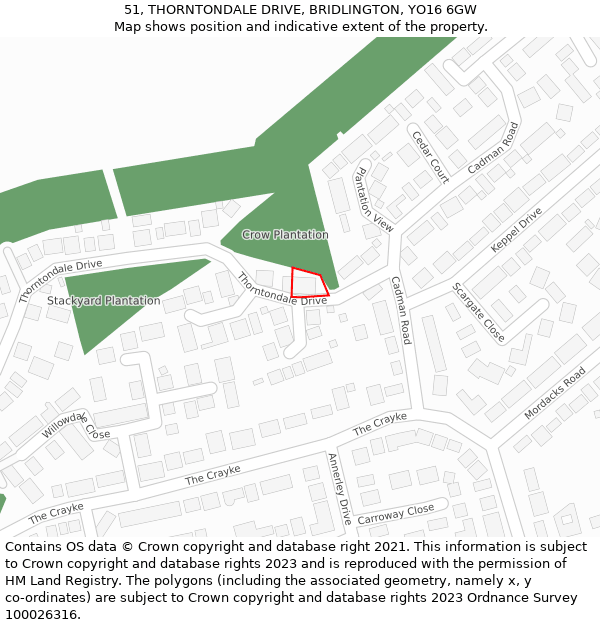 51, THORNTONDALE DRIVE, BRIDLINGTON, YO16 6GW: Location map and indicative extent of plot