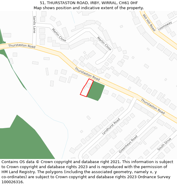 51, THURSTASTON ROAD, IRBY, WIRRAL, CH61 0HF: Location map and indicative extent of plot