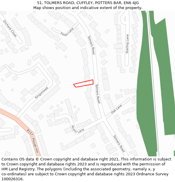 51, TOLMERS ROAD, CUFFLEY, POTTERS BAR, EN6 4JG: Location map and indicative extent of plot