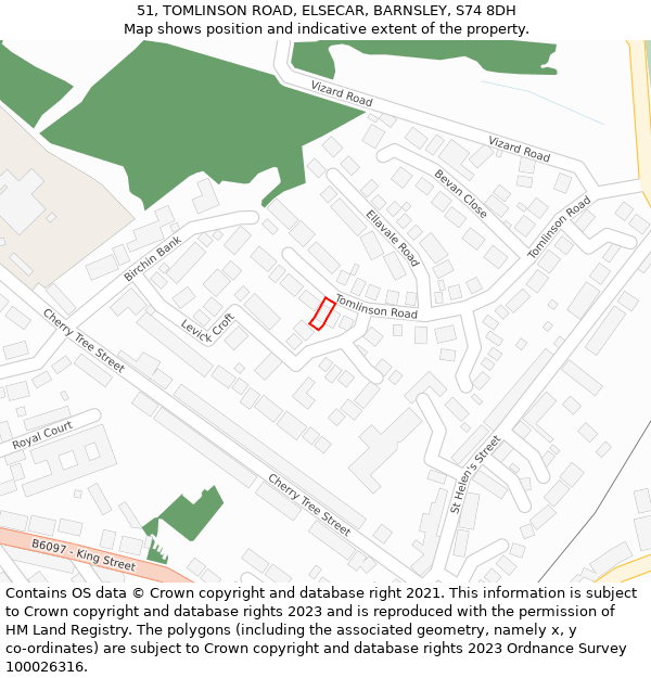 51, TOMLINSON ROAD, ELSECAR, BARNSLEY, S74 8DH: Location map and indicative extent of plot